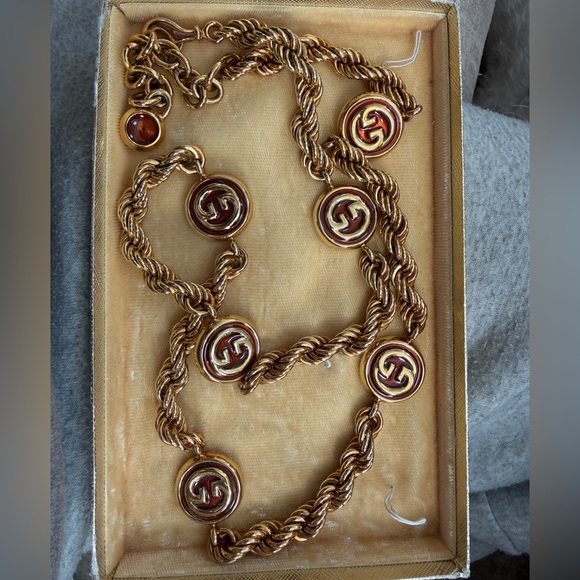 Vintage Gucci Twisted Gold and Brown Medallion Belt